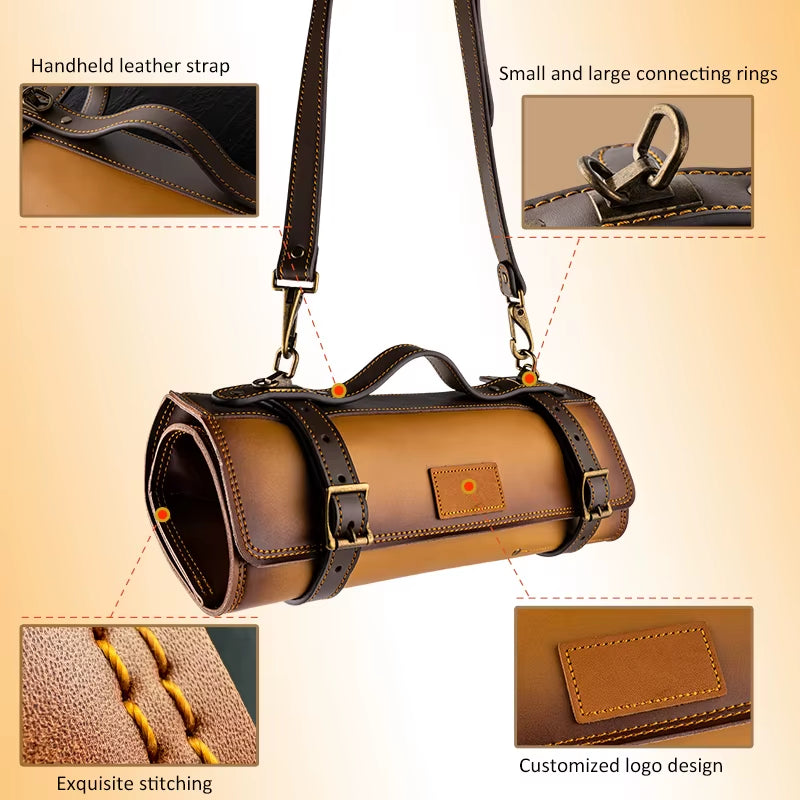 Grandsharp New Leather Foldable Storage Pouch Kitchen Knives Bags Chef Knife Roll Bag with Exquisite Craftsmanship