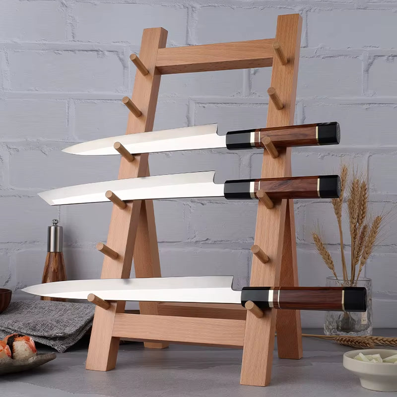 Japanese Kitchen Knife Holder Eco Friendly Natural Beech Wood Beech Wood 6Layers Splice Block Kitchen Knife Set Holder