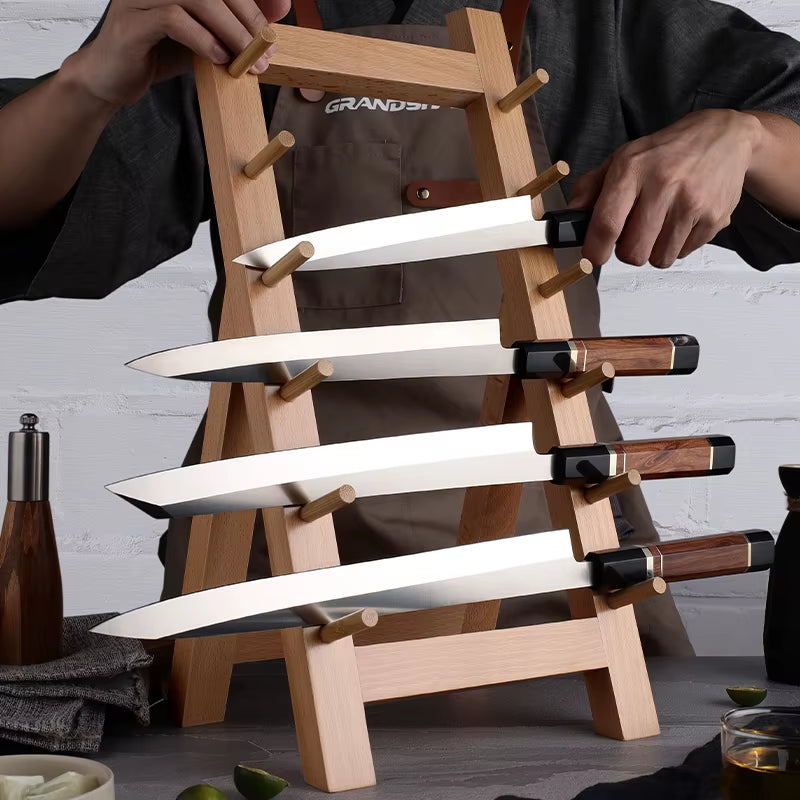 Japanese Kitchen Knife Holder Eco Friendly Natural Beech Wood Beech Wood 6Layers Splice Block Kitchen Knife Set Holder