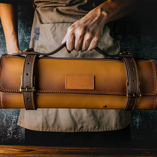 Grandsharp New Leather Foldable Storage Pouch Kitchen Knives Bags Chef Knife Roll Bag with Exquisite Craftsmanship